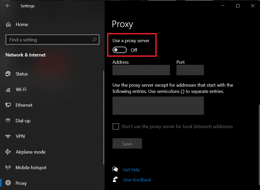 desactive el interruptor 'Usar un servidor proxy' en la configuración de proxy manual.  |  Solución: no se puede acceder a Windows SmartScreen en este momento