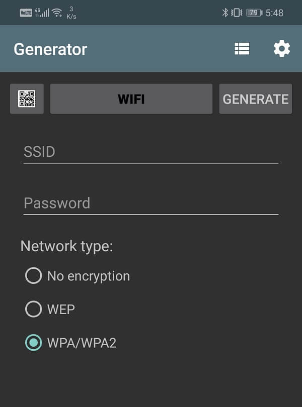 Ingrese su SSID, contraseña y seleccione el tipo de cifrado de red |  Compartir contraseñas Wi-Fi en Android