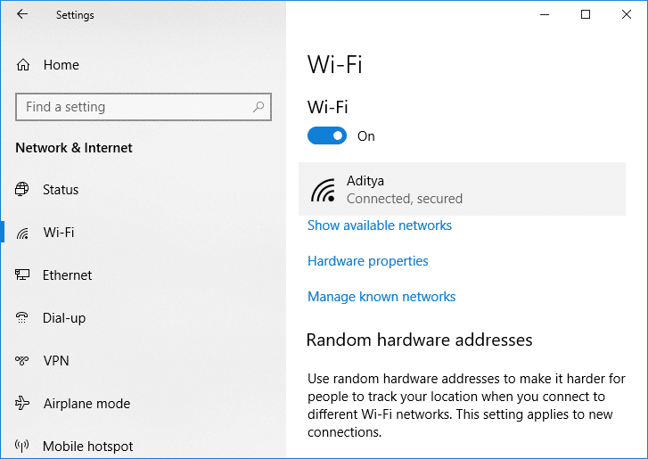 En Wi-Fi, haga clic en su red actualmente conectada (WiFi) |  Arreglar el alto uso de CPU del instalador de módulos de Windows