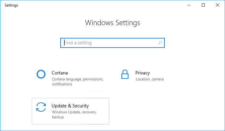 Haga clic en el ícono de Actualización y seguridad |  Solucionar el error de actualización de Windows 80070103