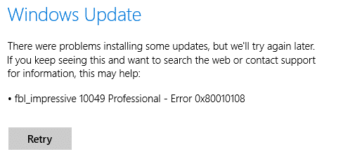 Cómo reparar el error de actualización de Windows 0x80010108