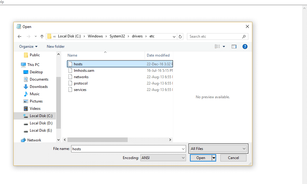 edición de archivos hosts