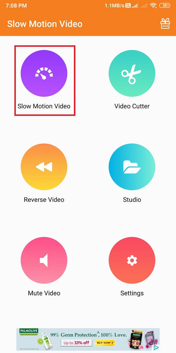 Inicie la aplicación y toque 'Video en cámara lenta'.