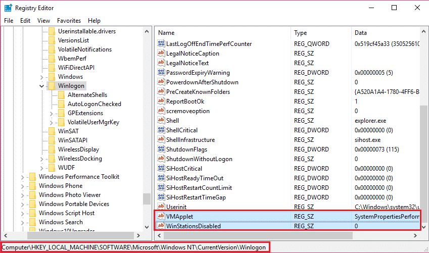 eliminar VMApplet y WinStationsDisabled