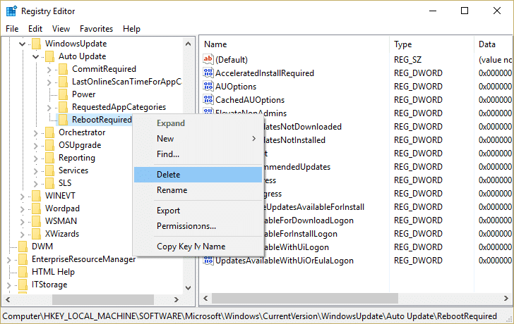 Elimine la clave RebootRequired para arreglar Reinicie su computadora para instalar actualizaciones importantes