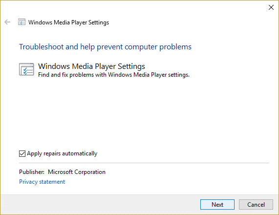 Ejecute el Solucionador de problemas del Reproductor de Windows Media