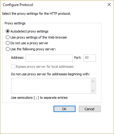 Seleccione la configuración de proxy de detección automática