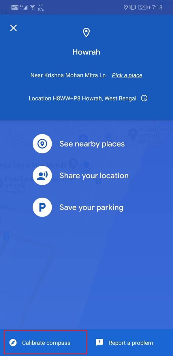 Seleccione la opción Calibrar brújula en la parte inferior izquierda de la pantalla