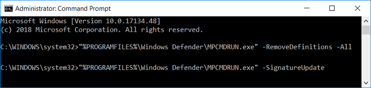 Use el símbolo del sistema para actualizar Windows Defender |  Corrección No se puede activar el Firewall de Windows Defender