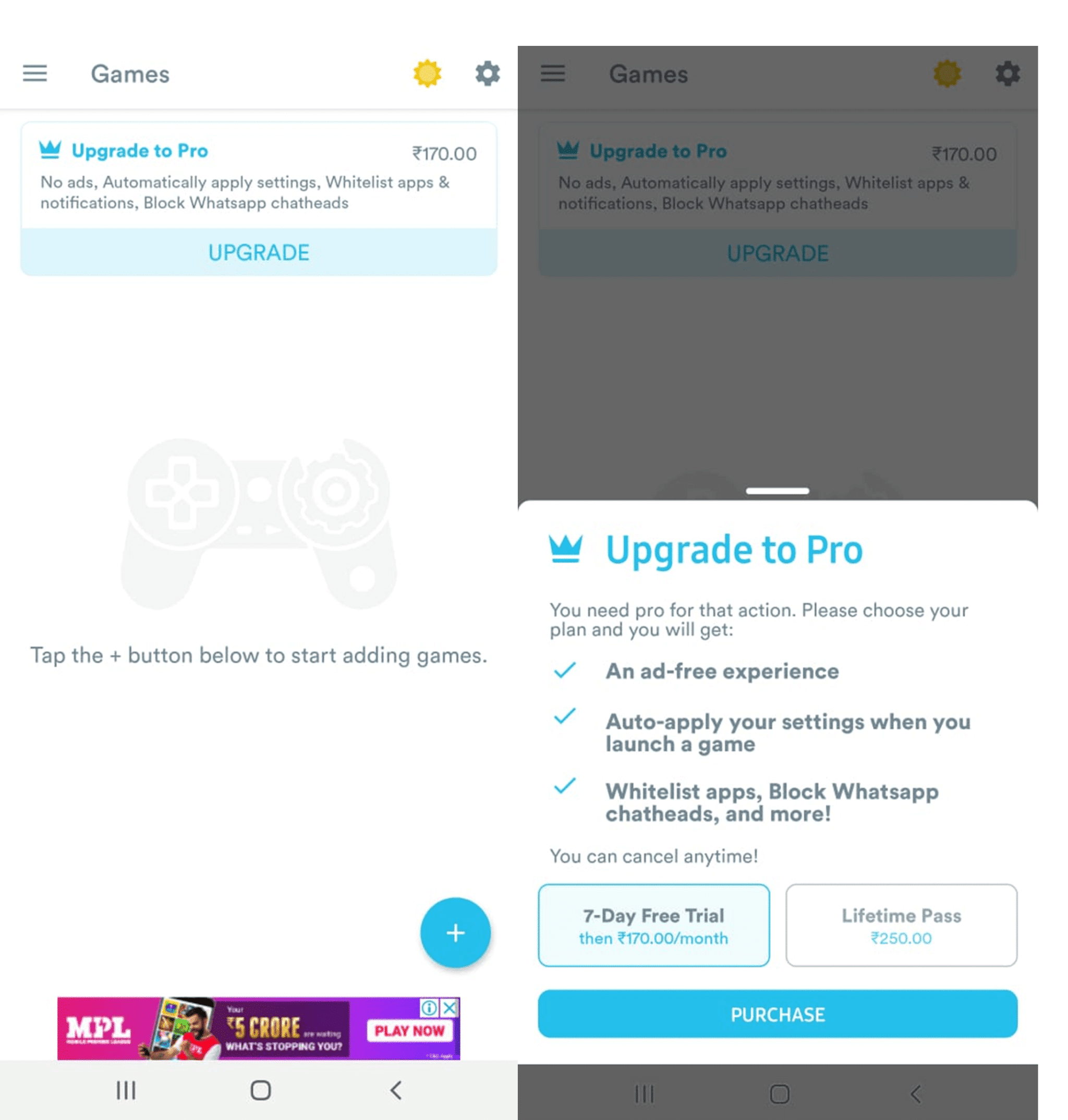 Actualice a la versión pro para que funcionen algunas funciones |  Cómo obtener el modo de juego en Android