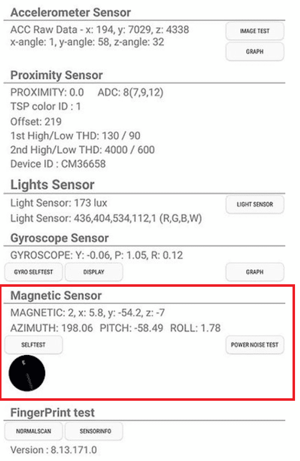 La brújula se denominará sensor magnético.