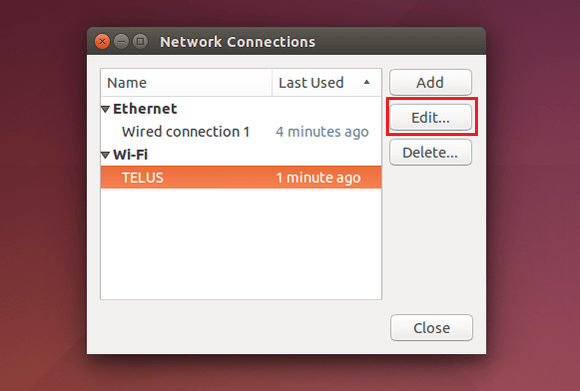 Ahora seleccione la conexión de red que desea modificar y luego haga clic en el botón Editar
