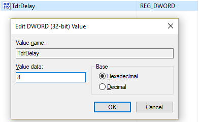 Introduzca 8 como valor en la tecla TdrDelay