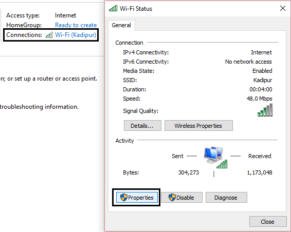 propiedades de la conexion wifi |  Solucionar el error de actualización de Windows 10 0x80070422