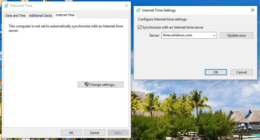 Hora y fecha / Reparar el error de actualización de Windows 10 0x8000ffff