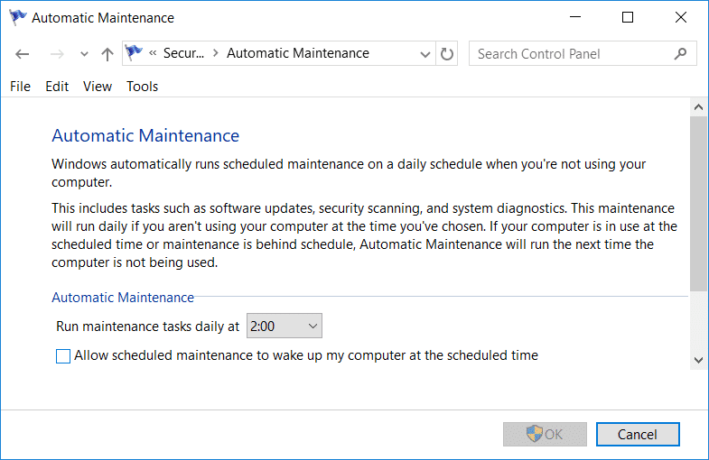 Desmarque Permitir que el mantenimiento programado active mi computadora a la hora programada