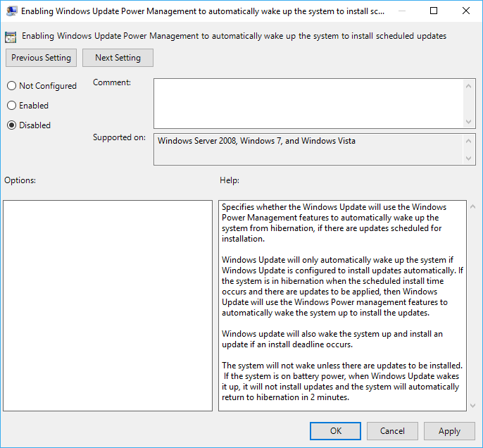 Deshabilite Habilitar la administración de energía de Windows Update para activar automáticamente el sistema para instalar actualizaciones programadas