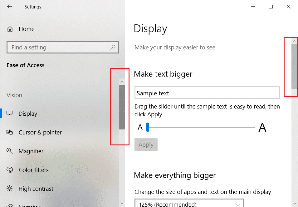 La barra de desplazamiento comenzará a aparecer en la configuración, así como en las aplicaciones de la Tienda Windows.