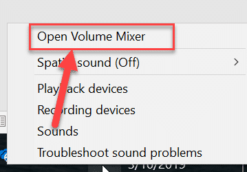 Abra Volume Mixer haciendo clic con el botón derecho en el icono de volumen