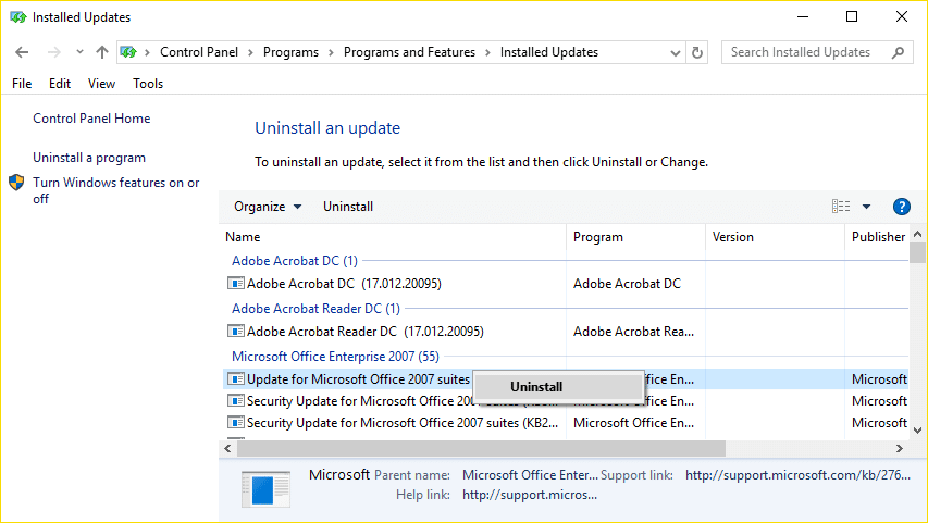 desinstalar la actualización en particular para solucionar el problema |  Arreglar Windows 10 atascado en la preparación de opciones de seguridad