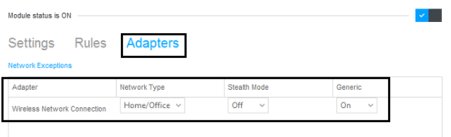 Pestaña de adaptadores en bit defender