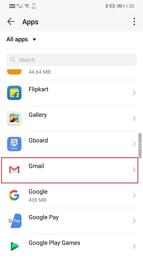 Busque la aplicación Gmail y tóquela