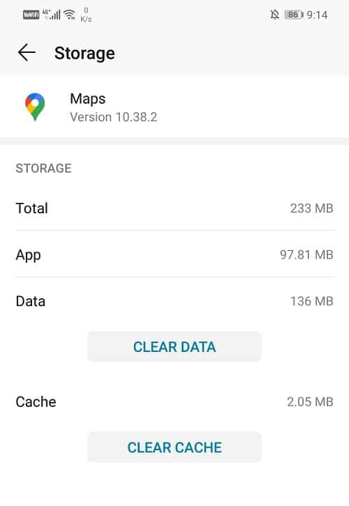 encuentre las opciones para Borrar caché y Borrar datos