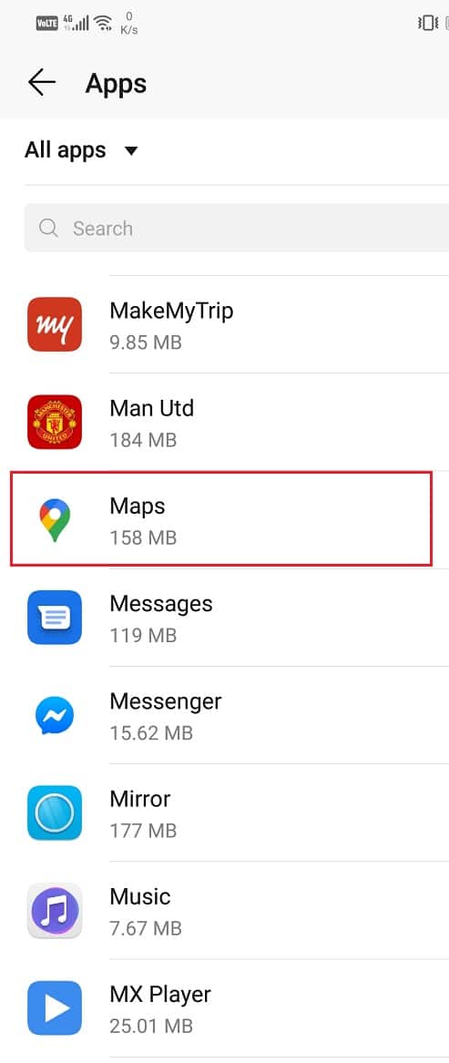 En la sección de administrar aplicaciones, encontrarás el ícono de Google Maps