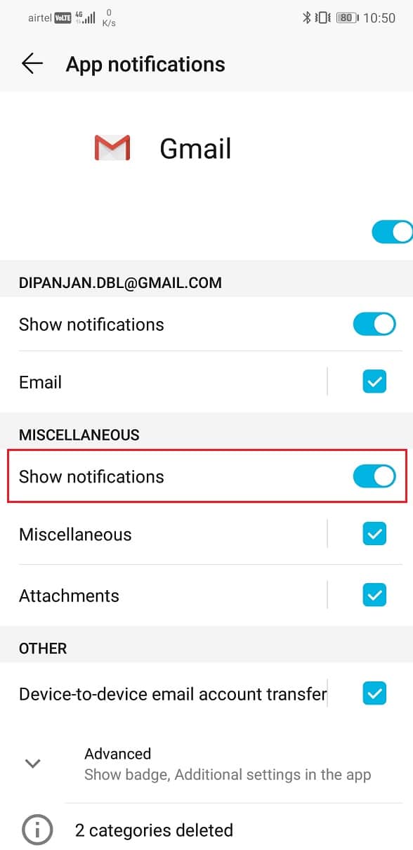 Active la opción Mostrar notificaciones si está desactivada