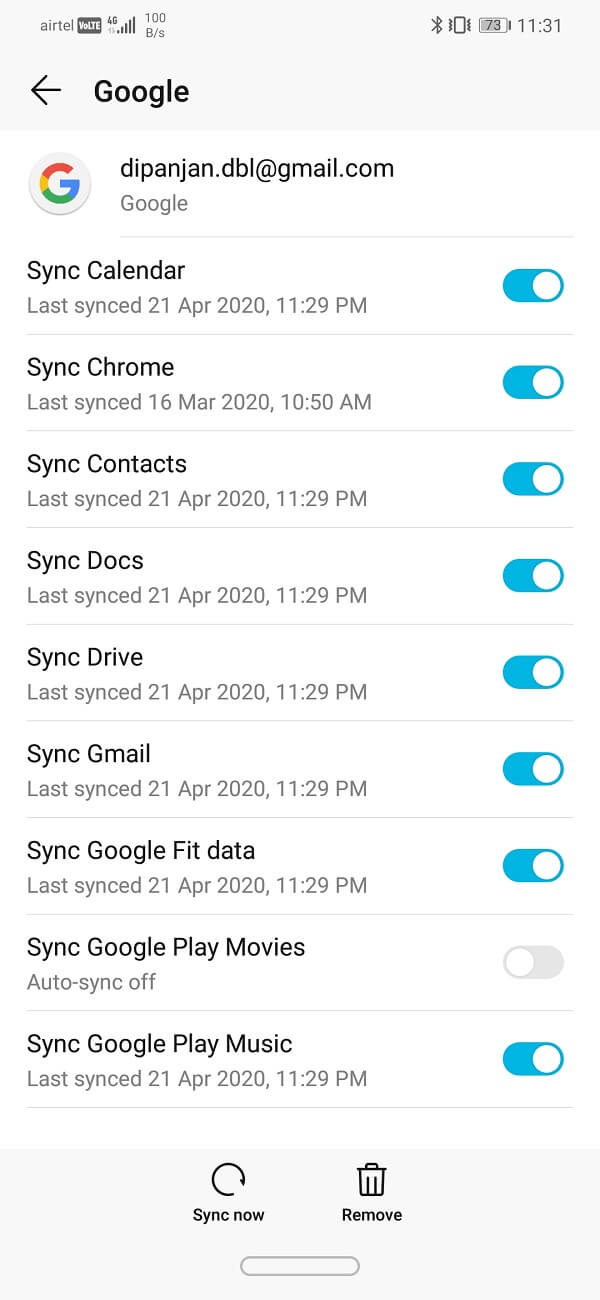 Active la opción Sincronizar Gmail si está desactivada |  Arreglar las notificaciones de Gmail que no funcionan en Android