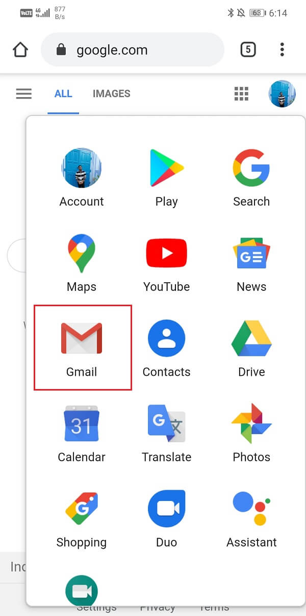 Seleccione Gmail desde los iconos de la aplicación |  Arreglar Gmail que no envía correos electrónicos en Android