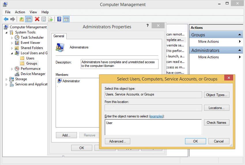 Agregar usuario al grupo de administradores locales en administración de computadoras