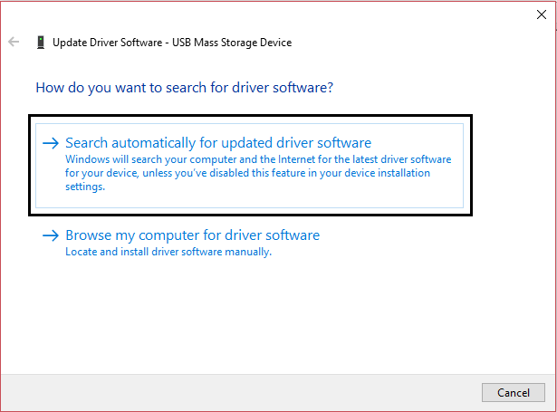 buscar automáticamente el software del controlador actualizado Dispositivo de almacenamiento masivo USB