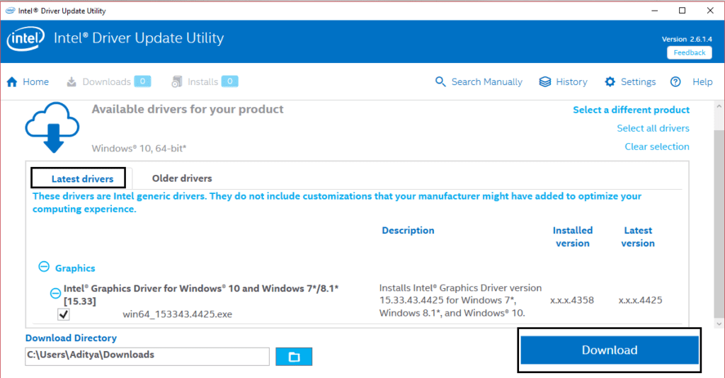 última descarga del controlador Intel |  Solucionar el error de excepción del servicio del sistema en Windows 10