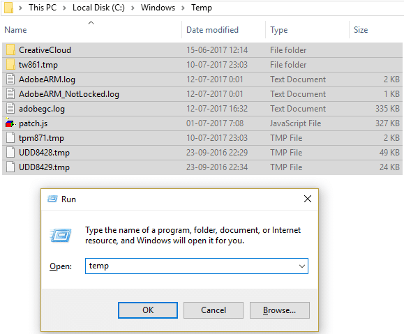 Elimine el archivo temporal en la carpeta temporal de Windows