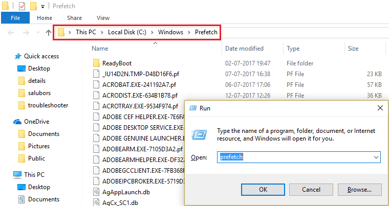 Eliminar archivos temporales en la carpeta Prefetch en Windows
