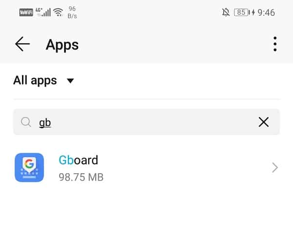 En Administrar aplicaciones, busque Gboard