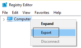 registro de exportación para copia de seguridad