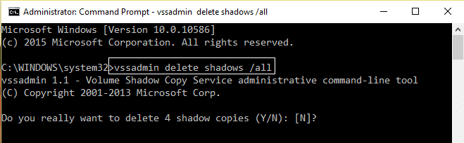 vssadmin shadowstorage eliminar todo