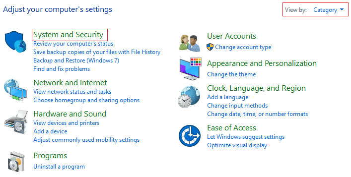 Haga clic en Sistema y seguridad en el Panel de control