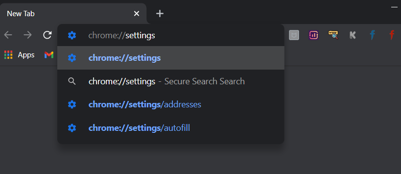 También escriba chrome://settings en la barra de URL |  Solución: error ERR_TUNNEL_CONNECTION_FAILED en Chrome