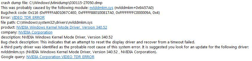 Informe WhoCrashed de nvlddmkm.sys