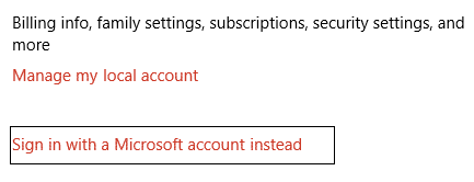 Haga clic en Iniciar sesión con una cuenta de Microsoft en su lugar