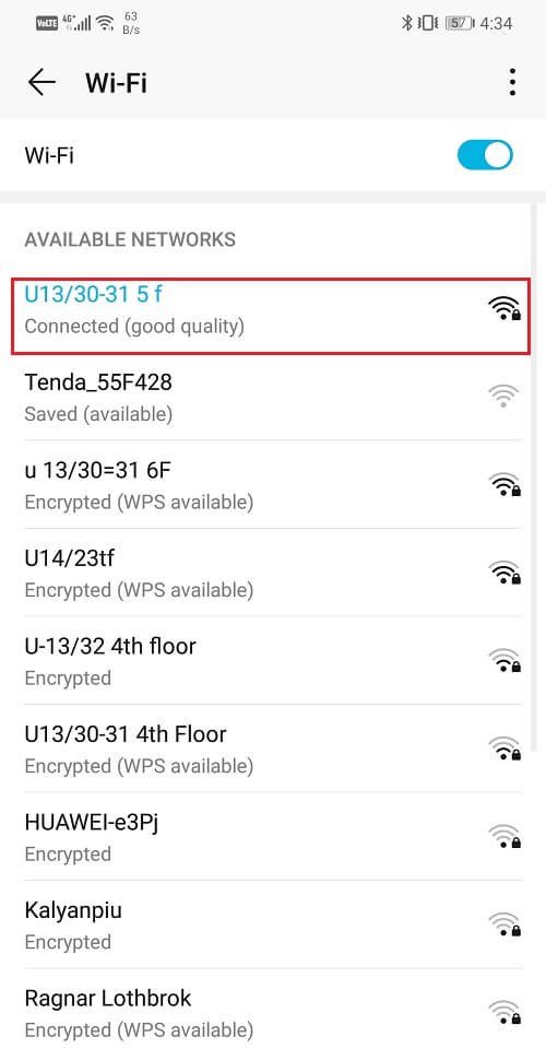 Toque el nombre del Wi-Fi al que está conectado