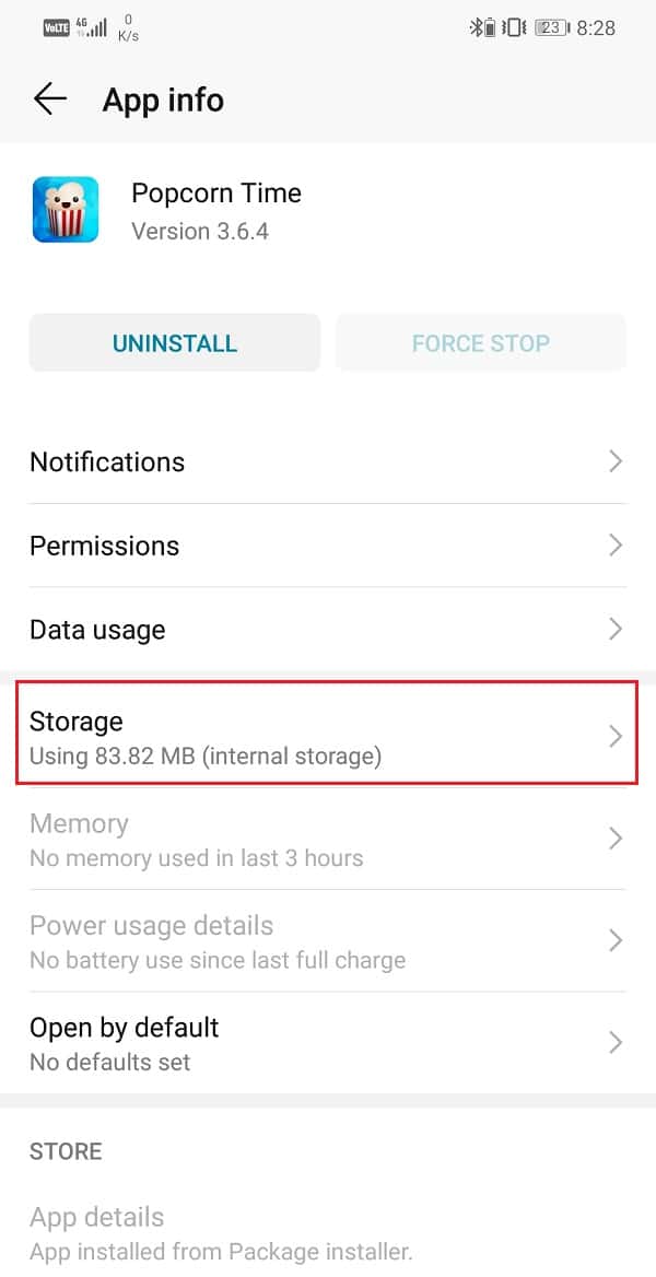 Toca la opción Almacenamiento |  Arreglar la rotación automática que no funciona en Android