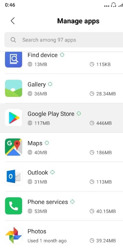 De la lista de aplicaciones, seleccione 'Google Play Store'