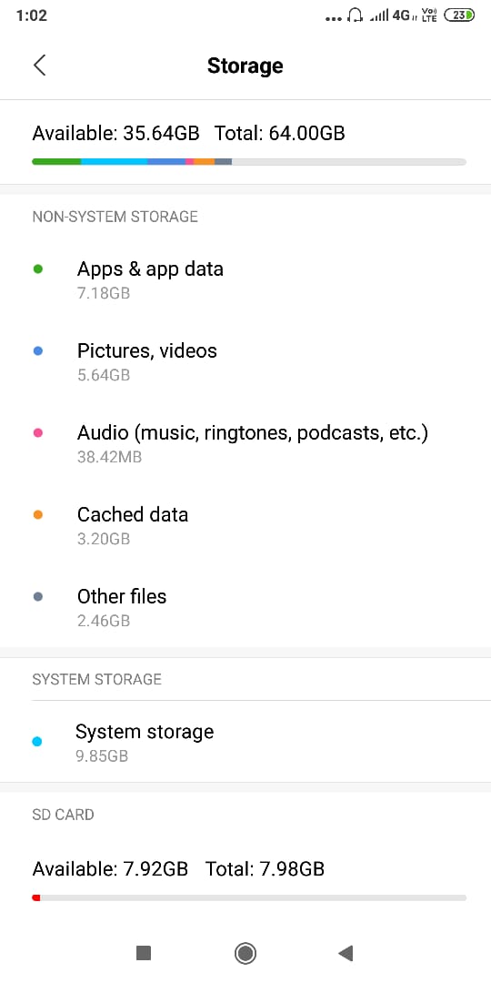 Vaya a 'Configuración' y luego a 'Almacenamiento' y verifique el espacio libre del dispositivo