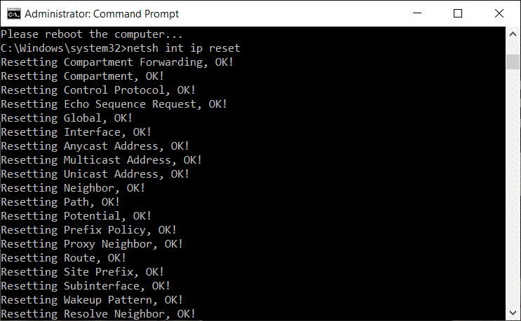 restablecimiento de ip int netsh