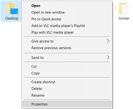 Haga clic derecho en la carpeta Escritorio y luego seleccione Propiedades