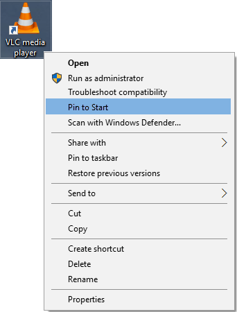 Falta la opción Anclar al menú Inicio en Windows 10